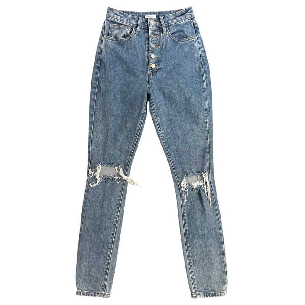 WeWoreWhat Jeans Danielle High Rise Vintage Straight Leg Distressed Blue Size 24